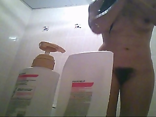 your voyeur videos - Hairy bush and small tits woman showering