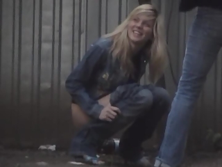 your voyeur videos - Blonde and brunette girls caught peeing outdoors