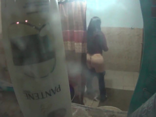 your voyeur videos - Long hair latin wiping her butt