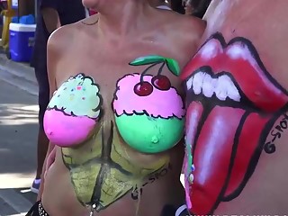 your voyeur videos - Busty gals showing painted tits