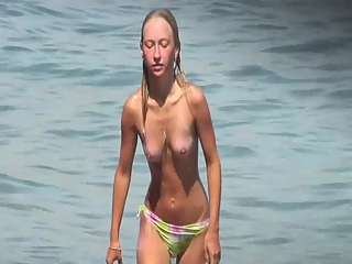 your voyeur videos - Tiny tits topless women at beach