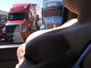 your voyeur videos - Chubby wife flashes truckers