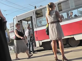 your voyeur videos - Hot sexy blonde in short dress upskirt