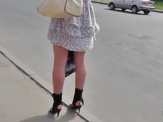 your voyeur videos - Blonde in mini dress upskirted