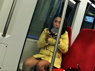 your voyeur videos - Sexy brunette upskirted in metro sairs