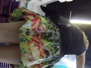 your voyeur videos - Blonde in colorful mini skirt upskirt