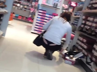 your voyeur videos - Black thong slip in shoe store